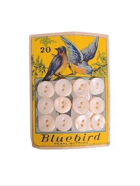 Vintage Blue Bird Pearl Buttons - Cream White Shank Set